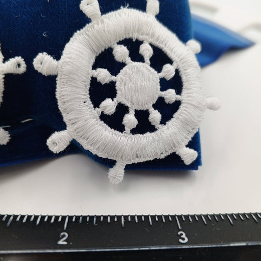 White Nautical Ship Wheel Applique Embroidered Vintage Captain's wheel Patches for DIY Sewing Embellishments, Clothing Bags & Decorating