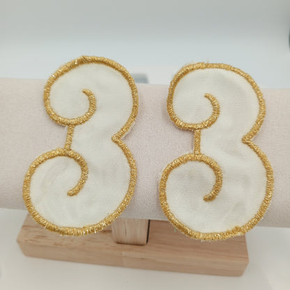 VINTAGE Letter Words Patches off white metallic gold number three Embroidered Appliques #812