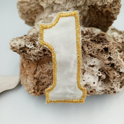 VINTAGE Letter Words Patches off, white metallic gold number one Embroidered Appliques #810