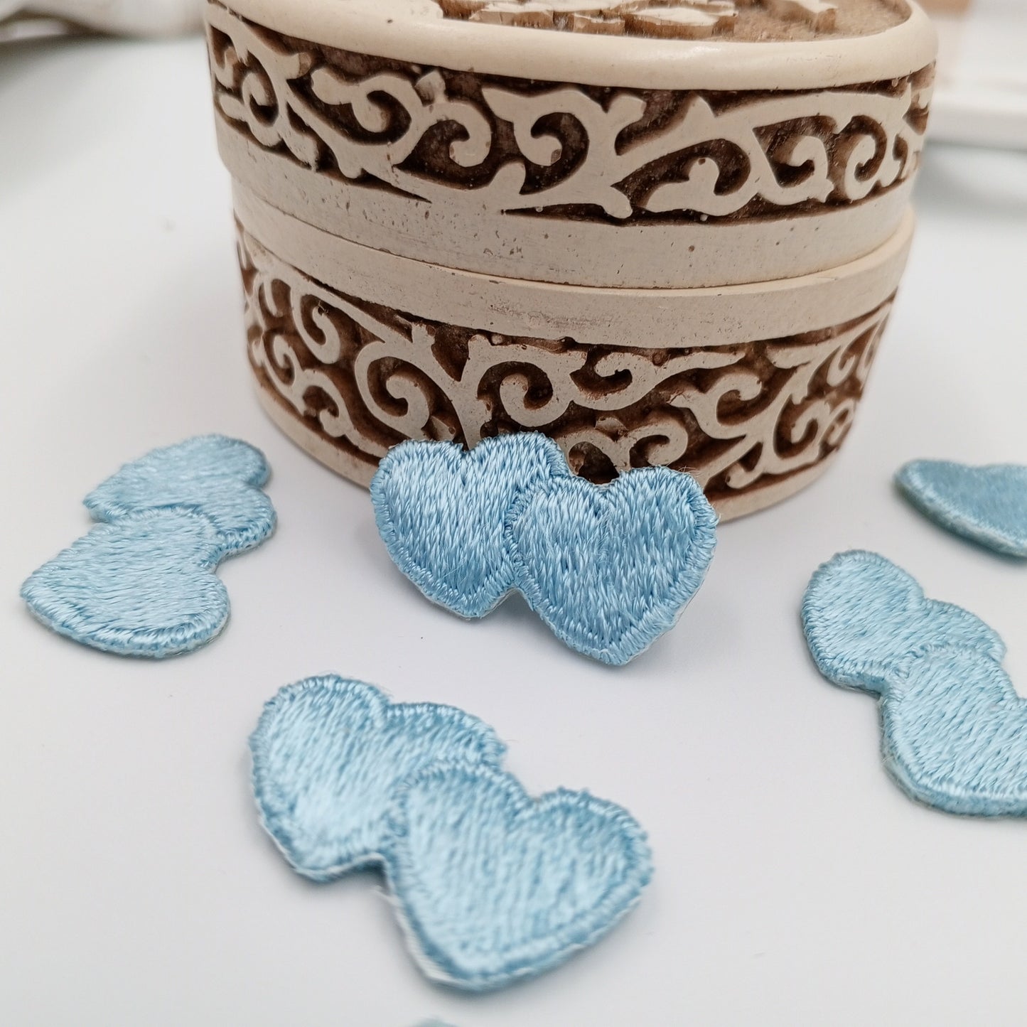 Light blue double hearts appliques VINTAGE Iron on Patches #660