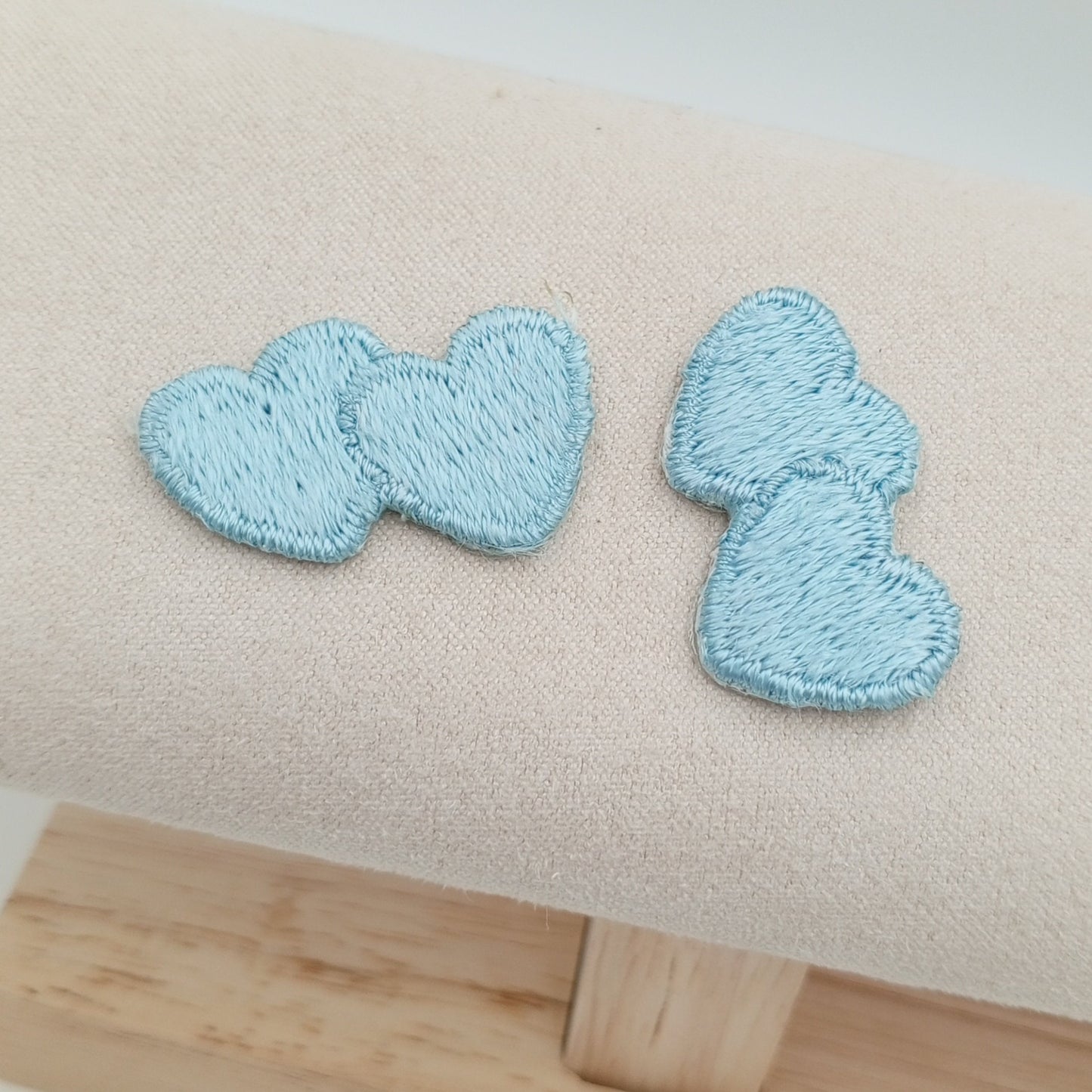 Light blue double hearts appliques VINTAGE Iron on Patches #660