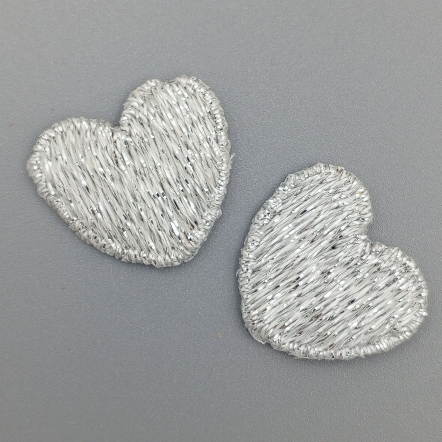 Metallic silver heart appliques VINTAGE Sew on Patches #658