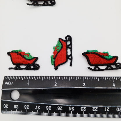 VINTAGE applique green black red Santa sleigh Christmas Patches #353