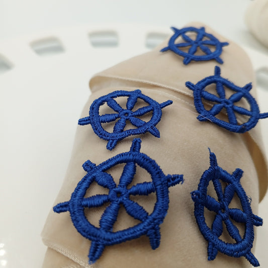 Navy blue Nautical Ship Wheel Applique Embroidered Vintage Captain's wheel Patches for DIY Sewing Embellishments, Clothing Bags & Decorating